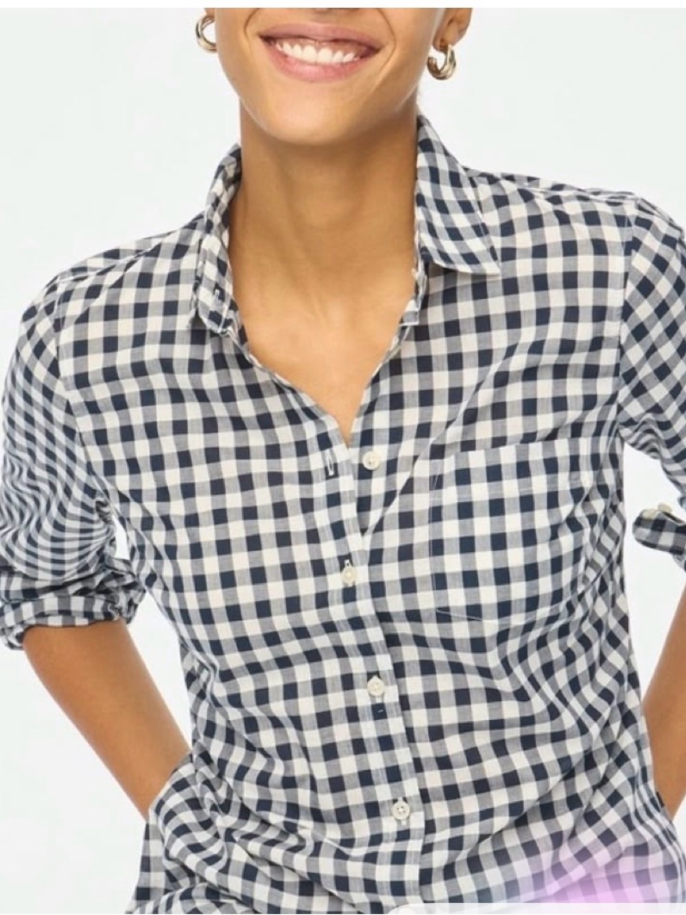 J. Crew Navy and White Gingham Button-Down Shirt